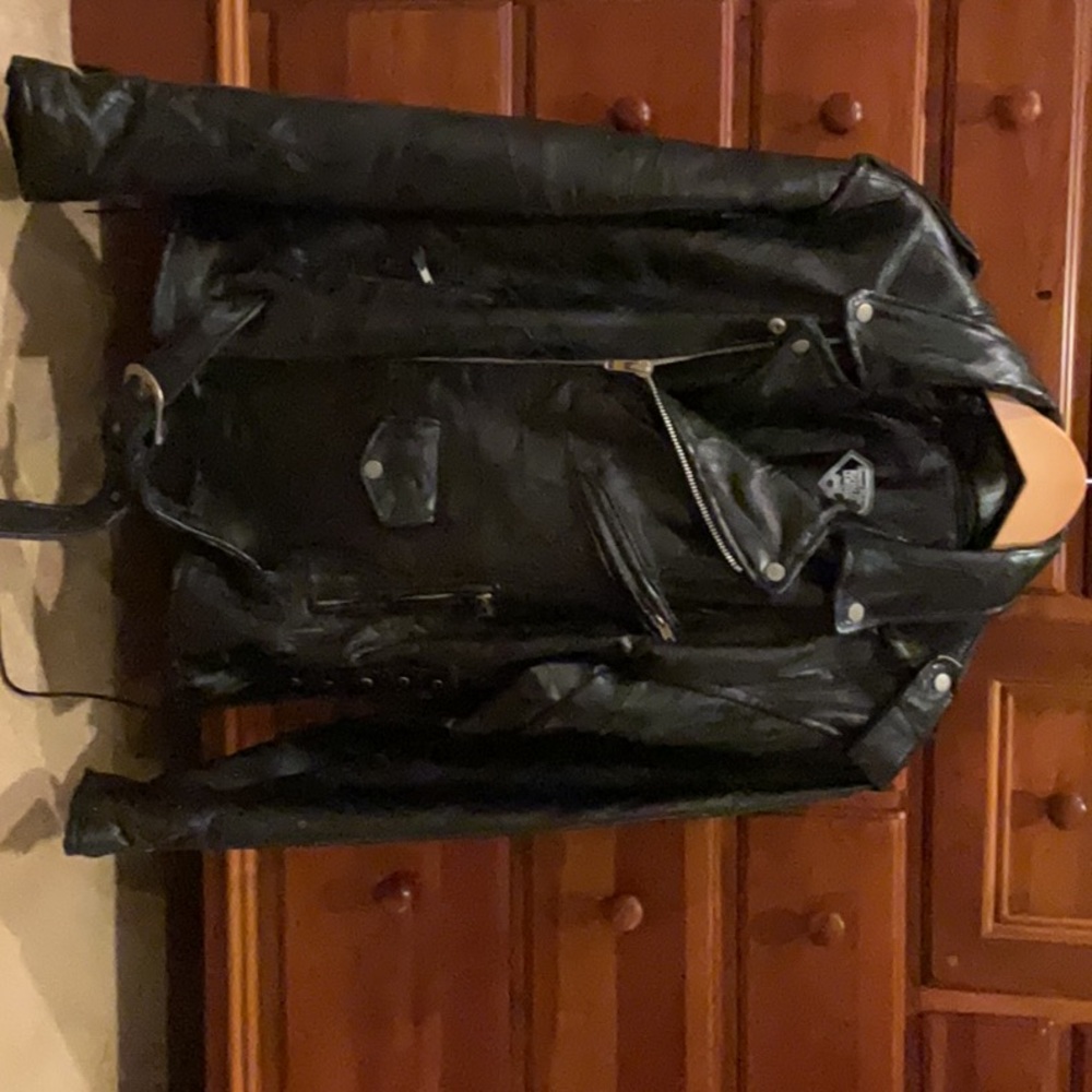 Black leather biker jacket
